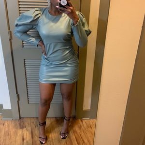 Zara Faux Leather Puff Sleeve Dress